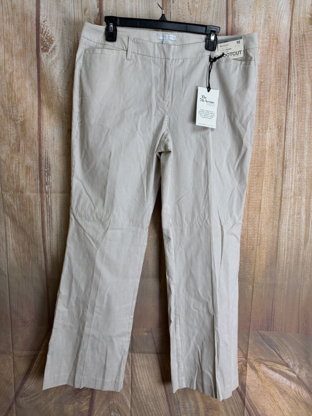 💙NWT NY&Co Light Beige Pinstripe The 7th Ave Pant Dress Pants Size 12